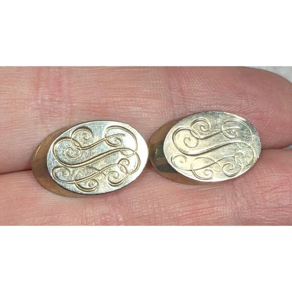 Vintage Cursive Monogram Engraved Silver Tone Cufflinks - Picture 5 of 6